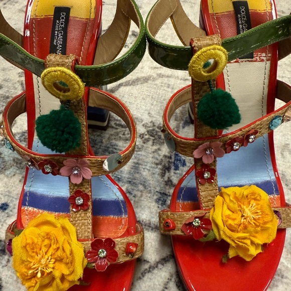 Dolce & Gabbana Red and Yellow Floral Heels - Picture 4 of 9